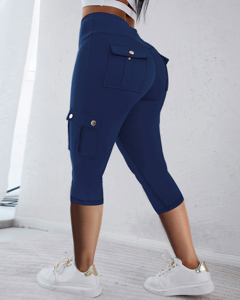 Butt Lifting Biker Capris Leggings High Waist Flap Pocket Workout Capris Gym Pants - Image 17