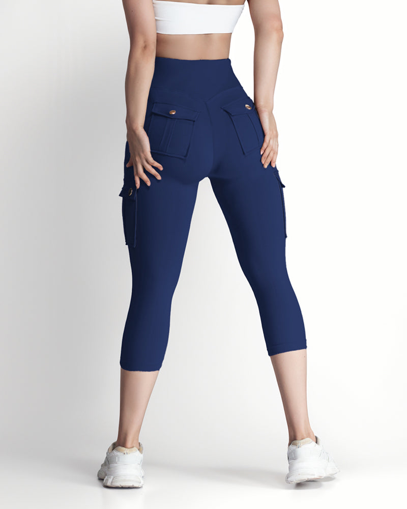 Butt Lifting Biker Capris Leggings High Waist Flap Pocket Workout Capris Gym Pants - Image 21