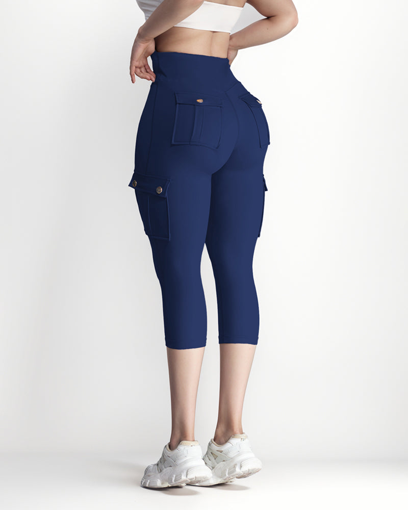 Butt Lifting Biker Capris Leggings High Waist Flap Pocket Workout Capris Gym Pants - Image 18