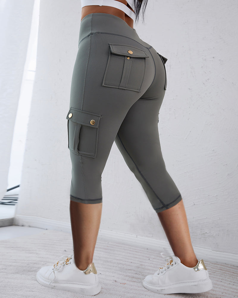 Butt Lifting Biker Capris Leggings High Waist Flap Pocket Workout Capris Gym Pants - Image 11