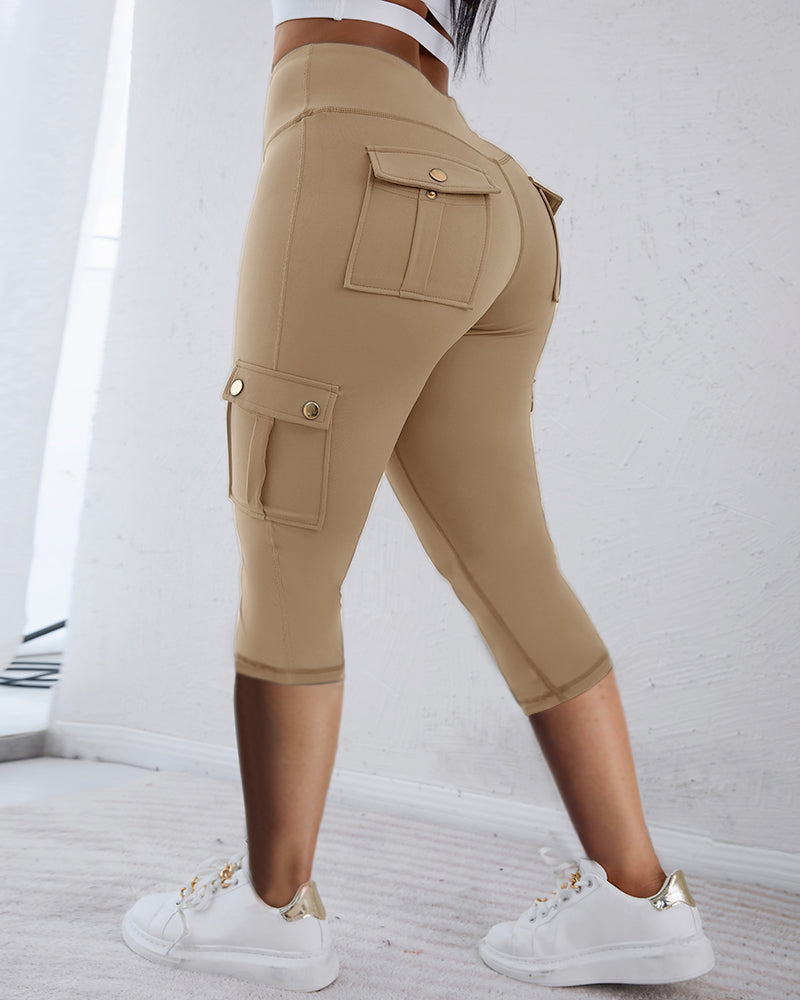 Butt Lifting Biker Capris Leggings High Waist Flap Pocket Workout Capris Gym Pants - Image 24
