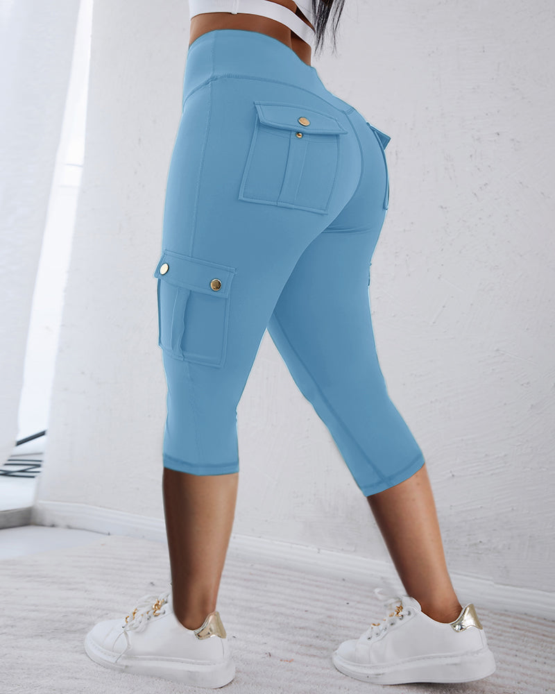 Butt Lifting Biker Capris Leggings High Waist Flap Pocket Workout Capris Gym Pants - Image 7