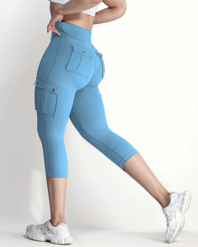 Butt Lifting Biker Capris Leggings High Waist Flap Pocket Workout Capris Gym Pants - Image 8