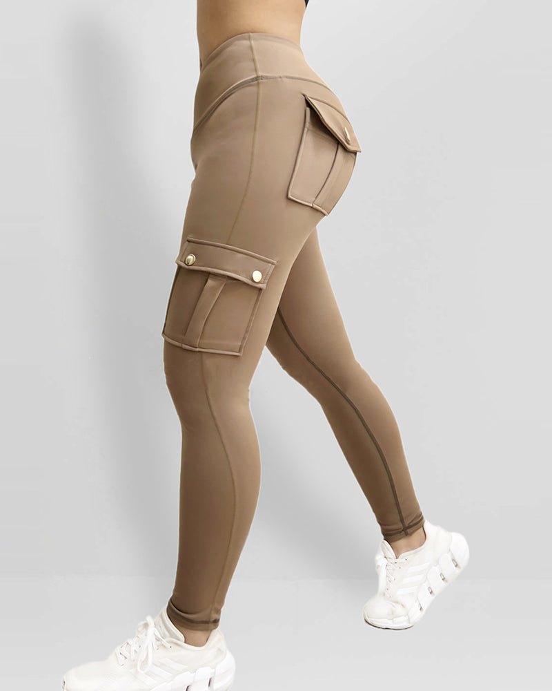 Butt Lifting Leggings with Flap Pockets High Waist Tummy Control Workout Cargo Pants - Image 11