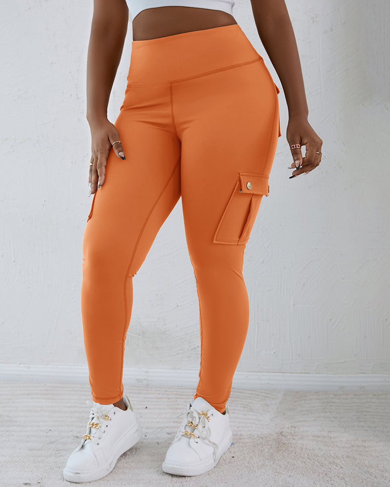 Butt Lifting Leggings with Flap Pockets High Waist Tummy Control Workout Cargo Pants - Image 30
