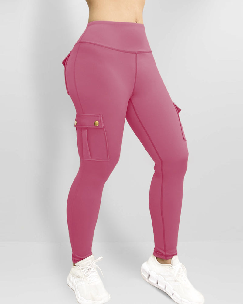 Butt Lifting Leggings with Flap Pockets High Waist Tummy Control Workout Cargo Pants - Image 20