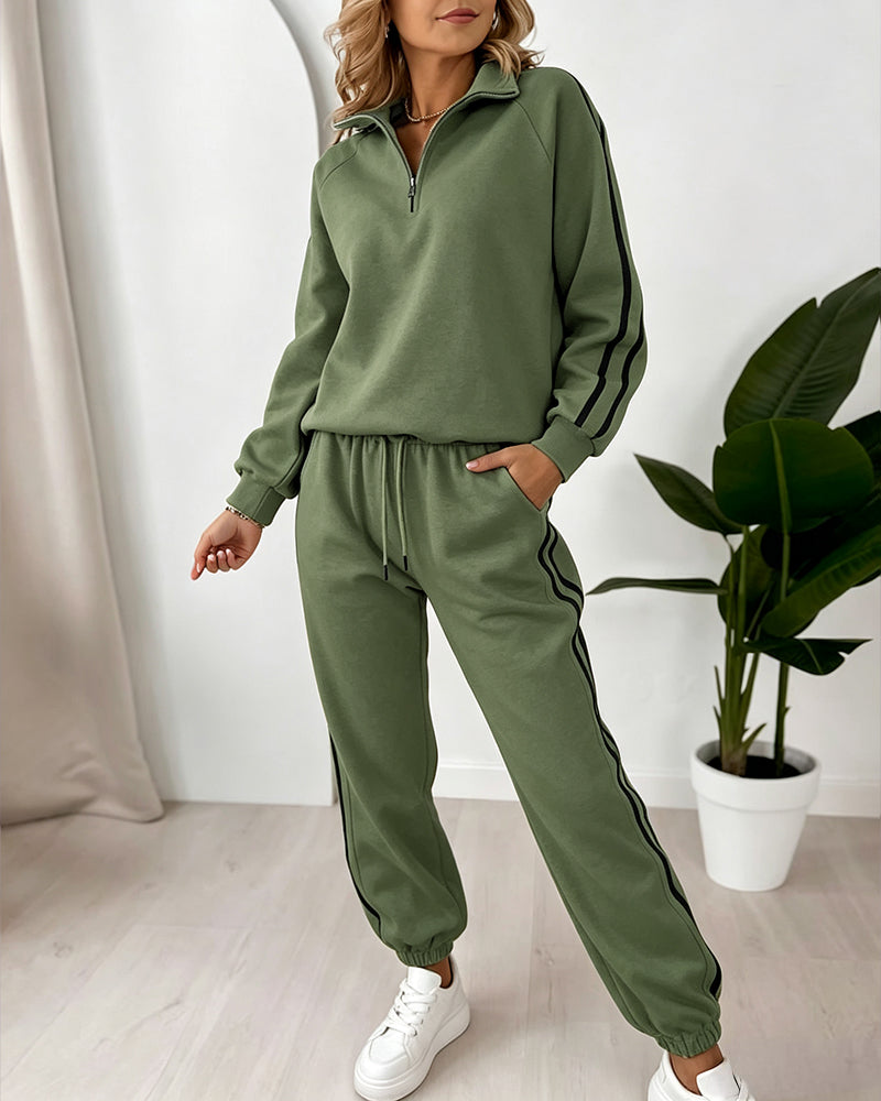 Women's Contrast Side Stripe Two Piece Sweatsuit Half Zip Sweatshirt and High Waisted Joggers Set Casual Tracksuit - Image 26