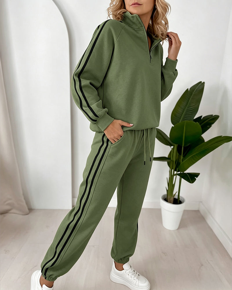 Women's Contrast Side Stripe Two Piece Sweatsuit Half Zip Sweatshirt and High Waisted Joggers Set Casual Tracksuit - Image 27