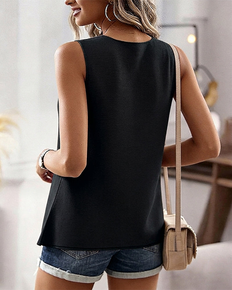 Women's Knit Tank Top Starfish Shell Gold Button Sleeveless Vest Beach Vacation Casual Top - Image 7