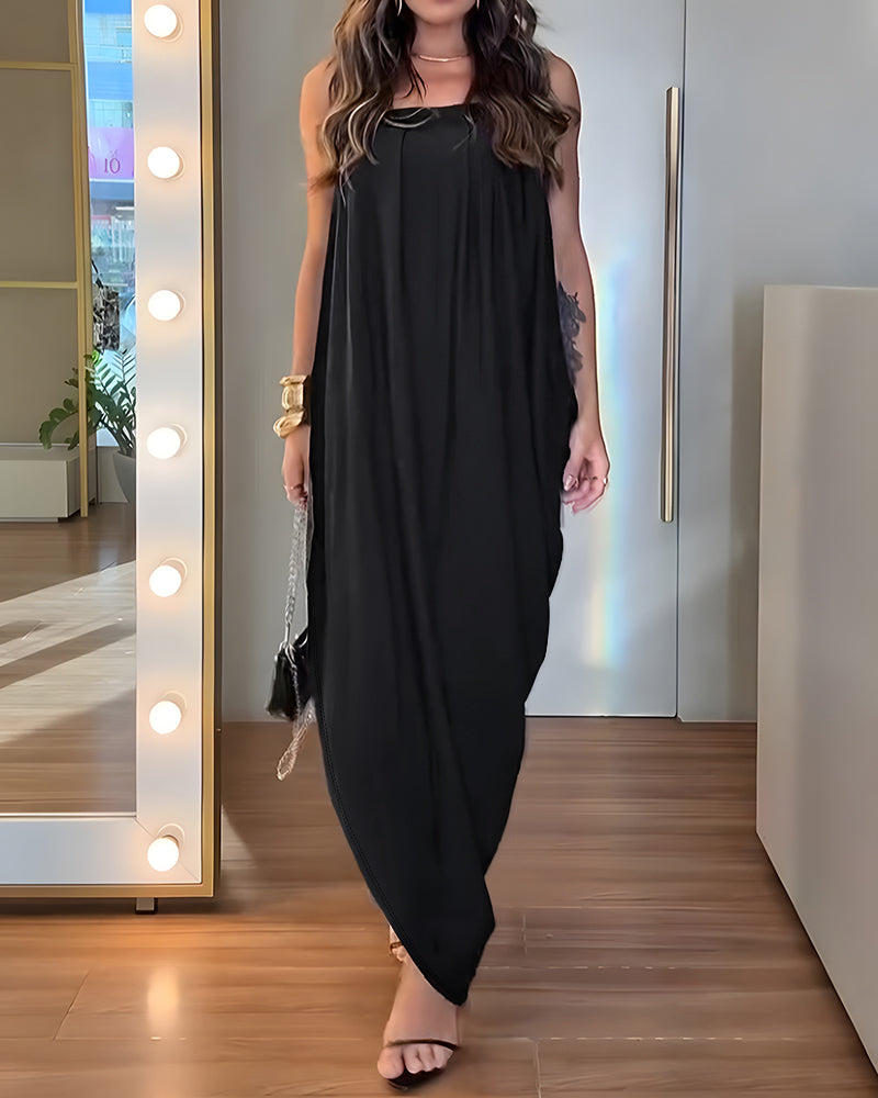 Women's Faux Two-Piece Dress Strapless Tube Dress Ruched Asymmetric Hem Dress with Detachable Clear Straps - Image 3