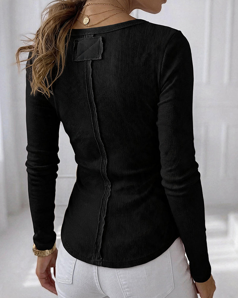 Women's Ribbed Henley Long Sleeve Top Slim Fit Base Layer Tee - Image 8