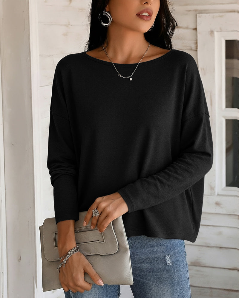 Women's Long Sleeve Knit Top Backless Twist Lace Panel Casual Tee - Image 7
