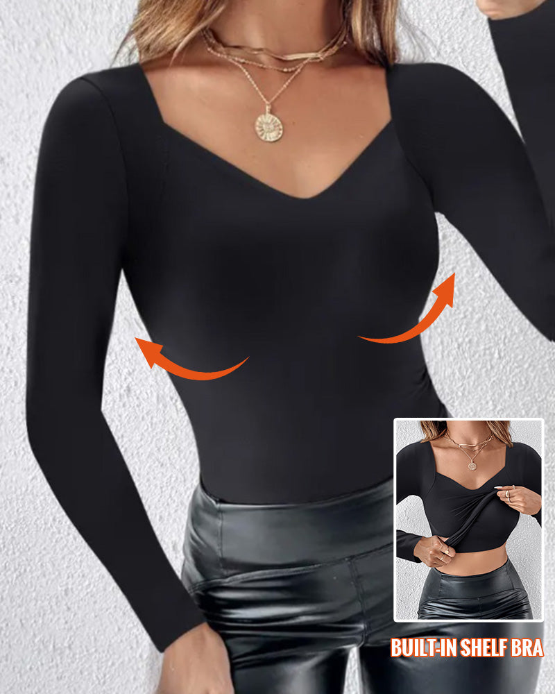 ChicMe ContourX V Neck Shapewear Seamless Tank High Strechy Long Sleeve Slim Fit Tops - Image 16