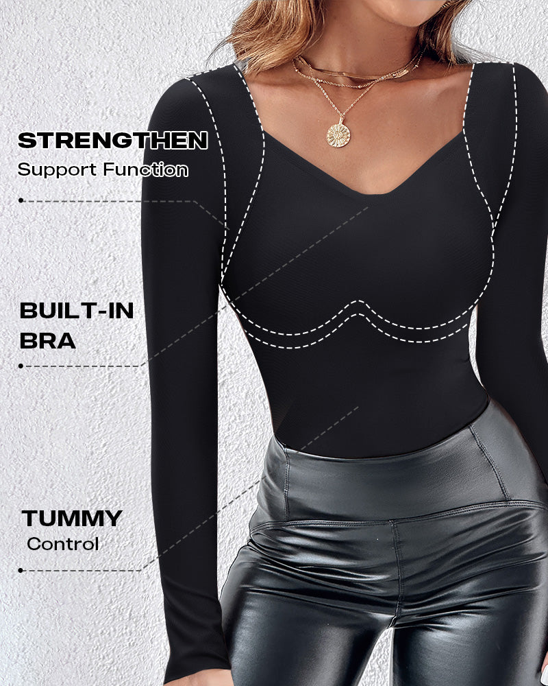 ChicMe ContourX V Neck Shapewear Seamless Tank High Strechy Long Sleeve Slim Fit Tops - Image 17