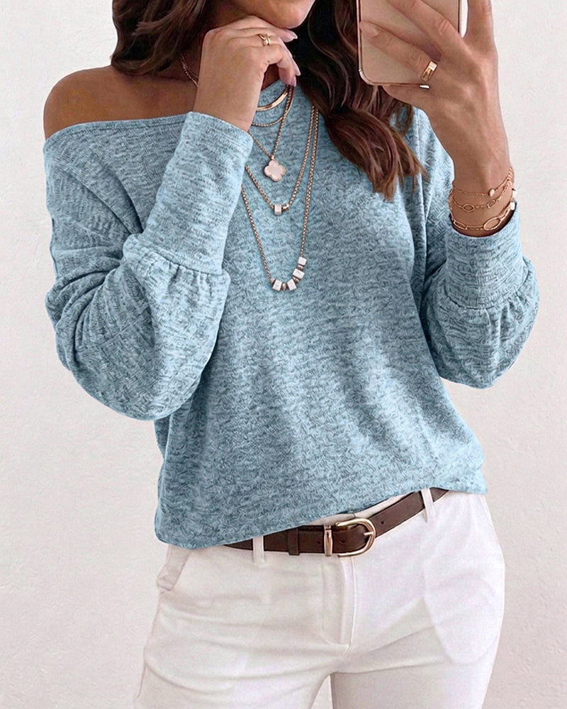 Women's Convertible Shoulder Batwing Sleeve Top Long Sleeve Loose Fit Casual Knit Tee - Image 9