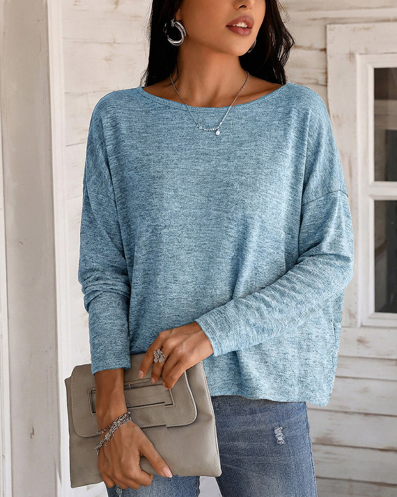 Women's Long Sleeve Knit Top Backless Twist Lace Panel Casual Tee - Image 12