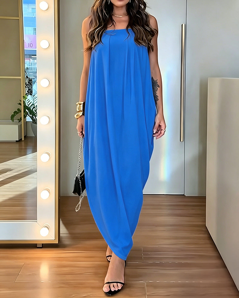 Women's Faux Two-Piece Dress Strapless Tube Dress Ruched Asymmetric Hem Dress with Detachable Clear Straps - Image 13