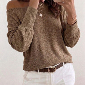 Women's Convertible Shoulder Batwing Sleeve Top Long Sleeve Loose Fit Casual Knit Tee