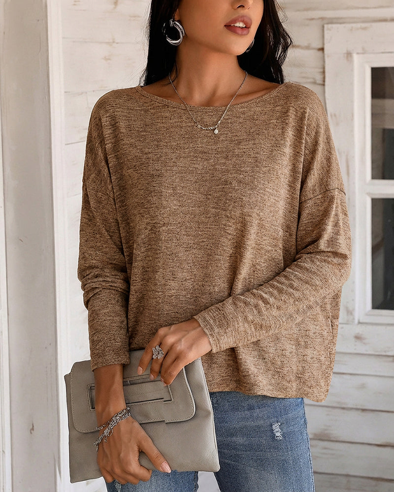 Women's Long Sleeve Knit Top Backless Twist Lace Panel Casual Tee - Image 17