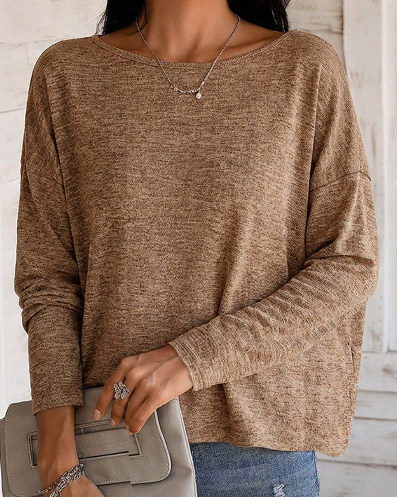Women's Long Sleeve Knit Top Backless Twist Lace Panel Casual Tee - Image 20