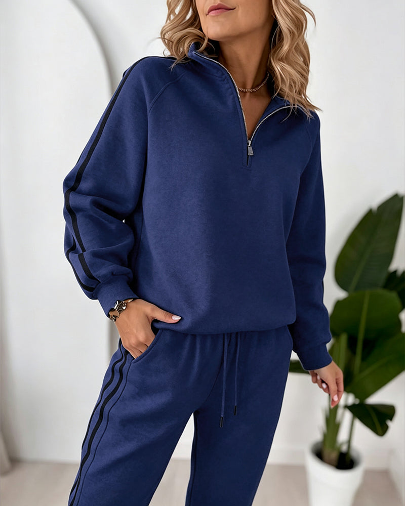 Women's Contrast Side Stripe Two Piece Sweatsuit Half Zip Sweatshirt and High Waisted Joggers Set Casual Tracksuit - Image 10