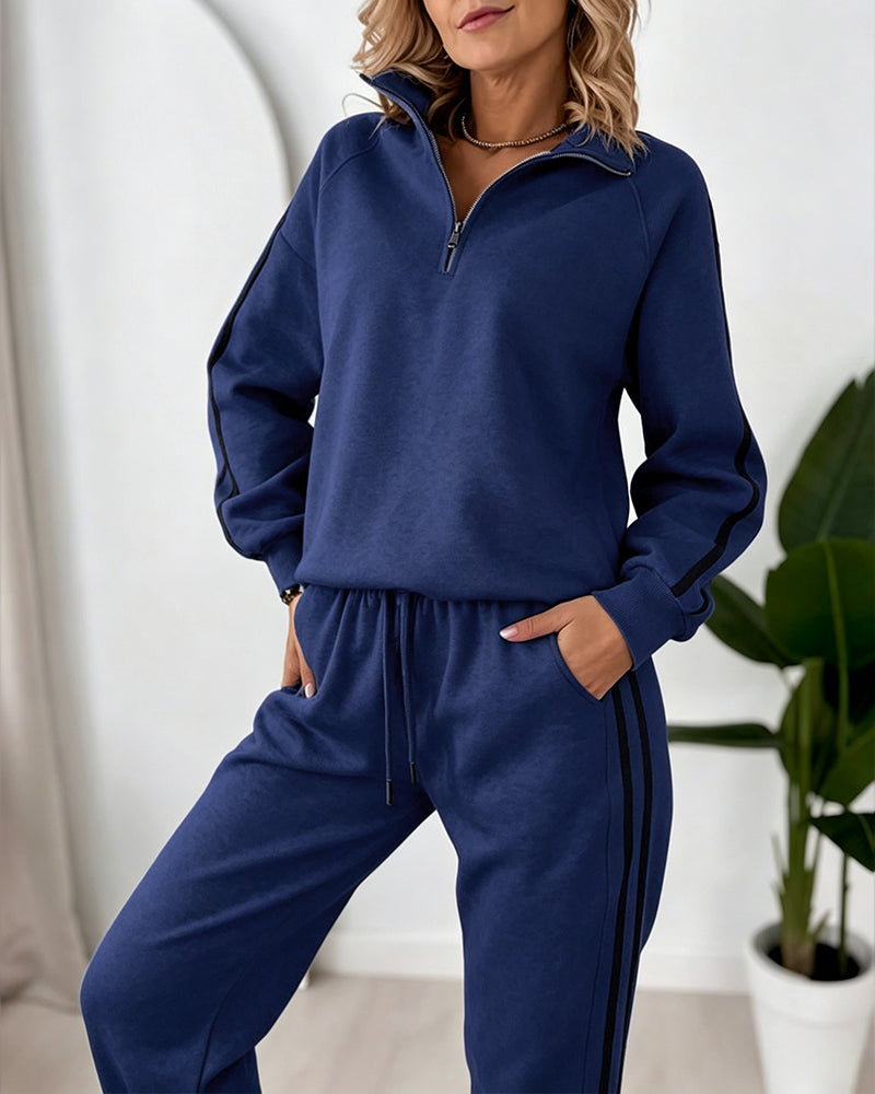 Women's Contrast Side Stripe Two Piece Sweatsuit Half Zip Sweatshirt and High Waisted Joggers Set Casual Tracksuit - Image 14