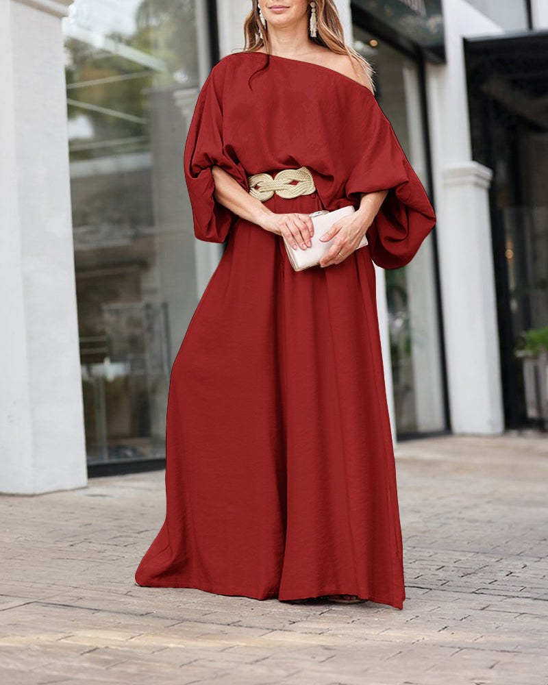 2 Pieces Outfit Turn-down Coll Long Sleeve Button Front Satin Shirt and Casual Vintage Floral Print Elastic Back Waist Wide Leg Pants Set without Belt - Image 22