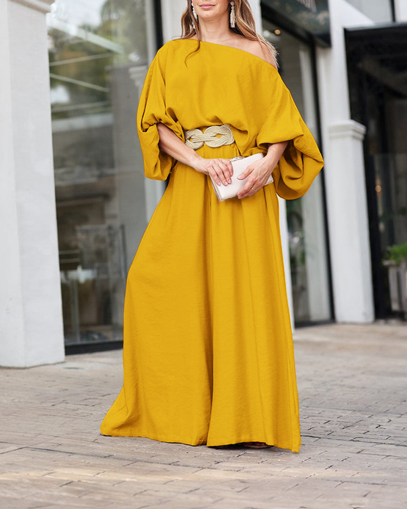 2 Pieces Outfit Turn-down Coll Long Sleeve Button Front Satin Shirt and Casual Vintage Floral Print Elastic Back Waist Wide Leg Pants Set without Belt - Image 25