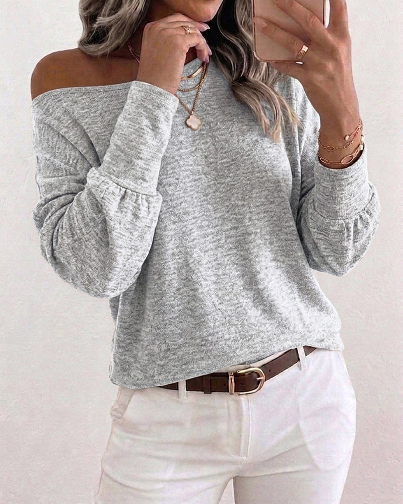 Women's Convertible Shoulder Batwing Sleeve Top Long Sleeve Loose Fit Casual Knit Tee - Image 13