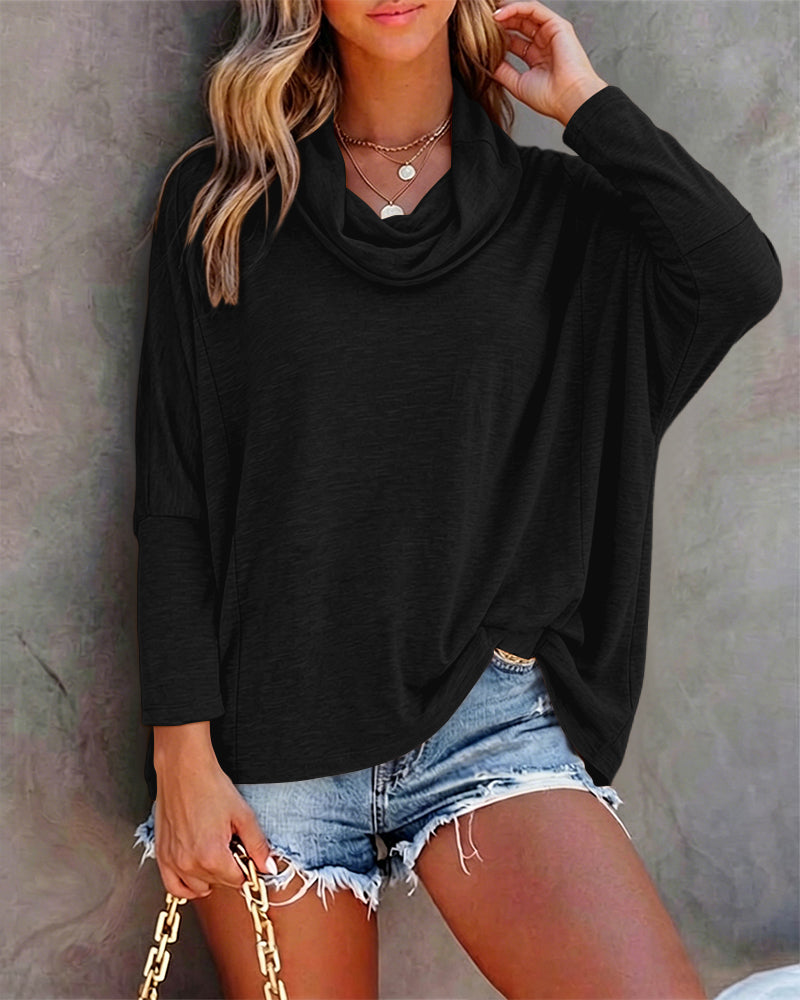 Women's Cowl Neck Batwing Sleeve Top Casual Long Sleeve Loose Pullover Comfortable Soft Drape Blouse - Image 19