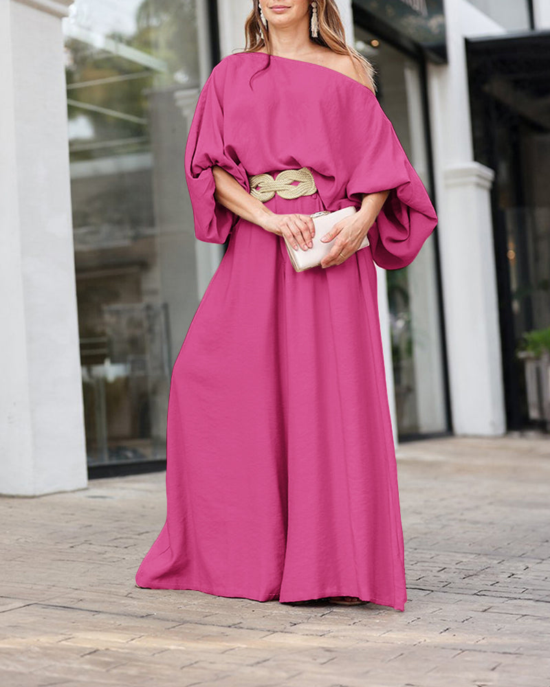 2 Pieces Outfit Turn-down Coll Long Sleeve Button Front Satin Shirt and Casual Vintage Floral Print Elastic Back Waist Wide Leg Pants Set without Belt - Image 28