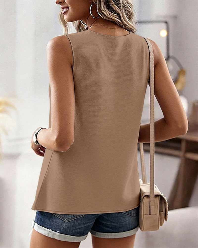 Women's Knit Tank Top Starfish Shell Gold Button Sleeveless Vest Beach Vacation Casual Top - Image 12