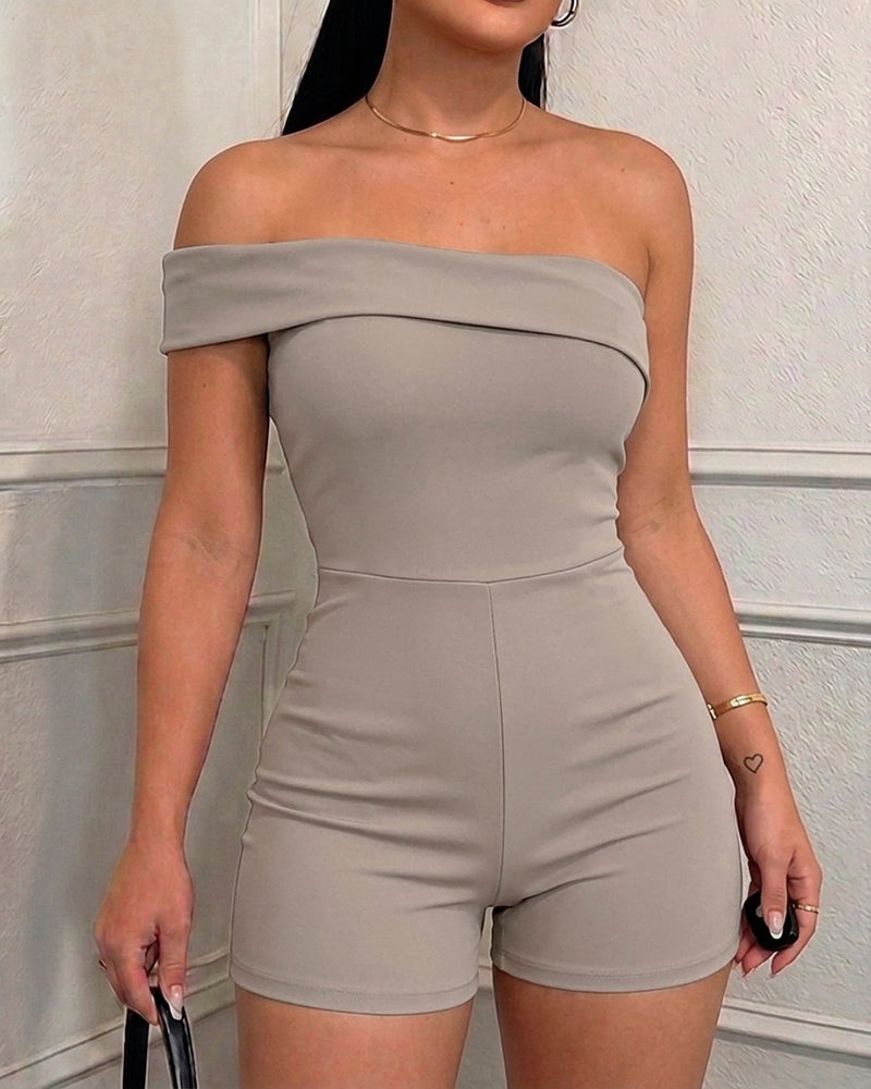 Women's Foldover One Shoulder Romper Slim Fit Sleeveless High Waist Romper - Image 20