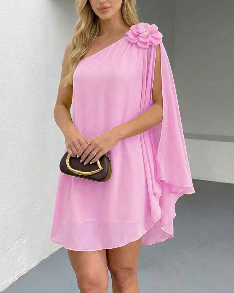 3D Flower Decor One Shoulder Sleeveless Mini Dress Casual A Line Vacation Dress - Image 22