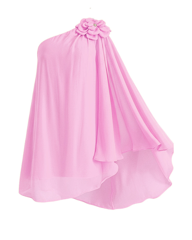 3D Flower Decor One Shoulder Sleeveless Mini Dress Casual A Line Vacation Dress - Image 23