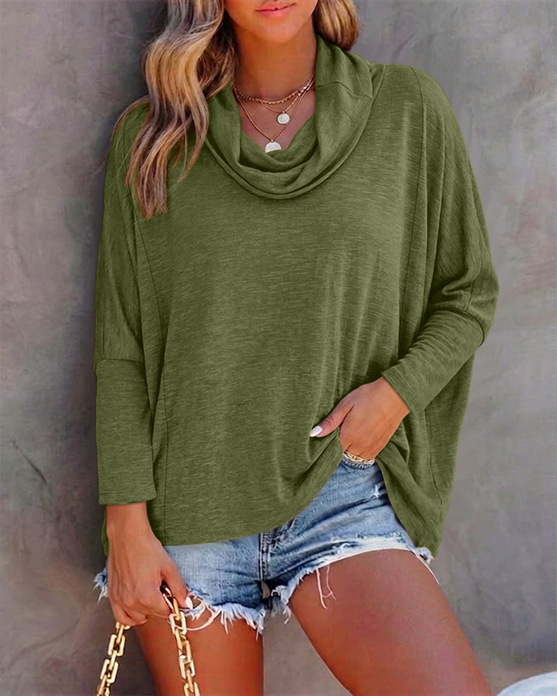 Women's Cowl Neck Batwing Sleeve Top Casual Long Sleeve Loose Pullover Comfortable Soft Drape Blouse - Image 24