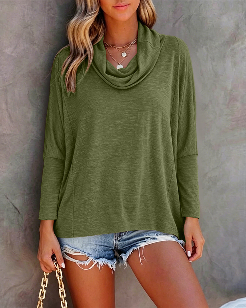 Women's Cowl Neck Batwing Sleeve Top Casual Long Sleeve Loose Pullover Comfortable Soft Drape Blouse - Image 27