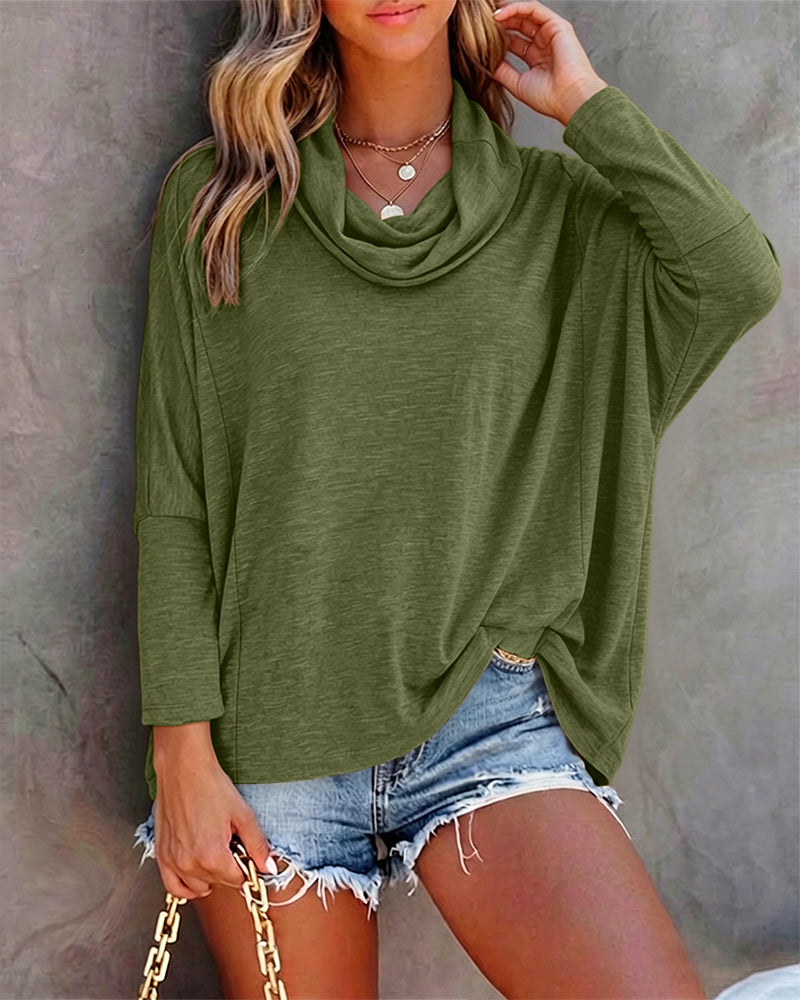 Women's Cowl Neck Batwing Sleeve Top Casual Long Sleeve Loose Pullover Comfortable Soft Drape Blouse - Image 28