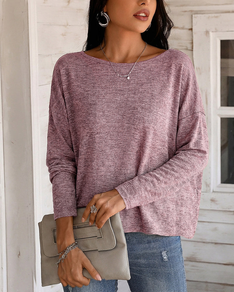 Women's Long Sleeve Knit Top Backless Twist Lace Panel Casual Tee - Image 22