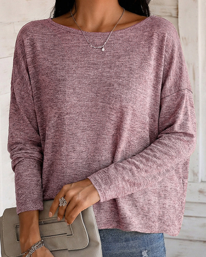 Women's Long Sleeve Knit Top Backless Twist Lace Panel Casual Tee - Image 25