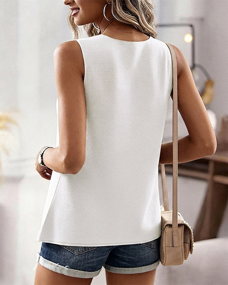 Women's Knit Tank Top Starfish Shell Gold Button Sleeveless Vest Beach Vacation Casual Top - Image 17