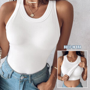 ChicMe Built-in Bra Ribbed Round Neck Tank Top