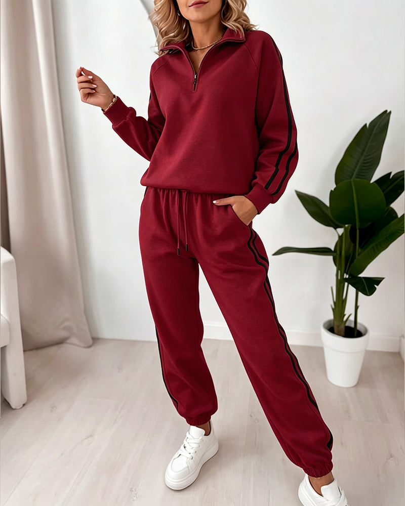 Women's Contrast Side Stripe Two Piece Sweatsuit Half Zip Sweatshirt and High Waisted Joggers Set Casual Tracksuit - Image 17