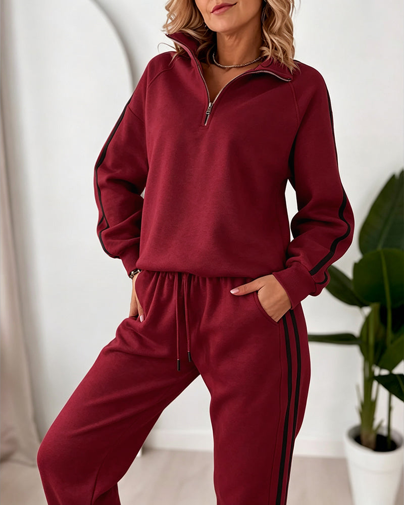 Women's Contrast Side Stripe Two Piece Sweatsuit Half Zip Sweatshirt and High Waisted Joggers Set Casual Tracksuit - Image 22