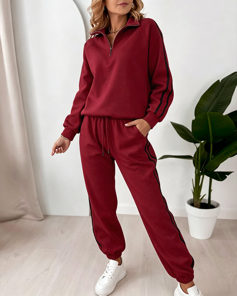Women's Contrast Side Stripe Two Piece Sweatsuit Half Zip Sweatshirt and High Waisted Joggers Set Casual Tracksuit - Image 19