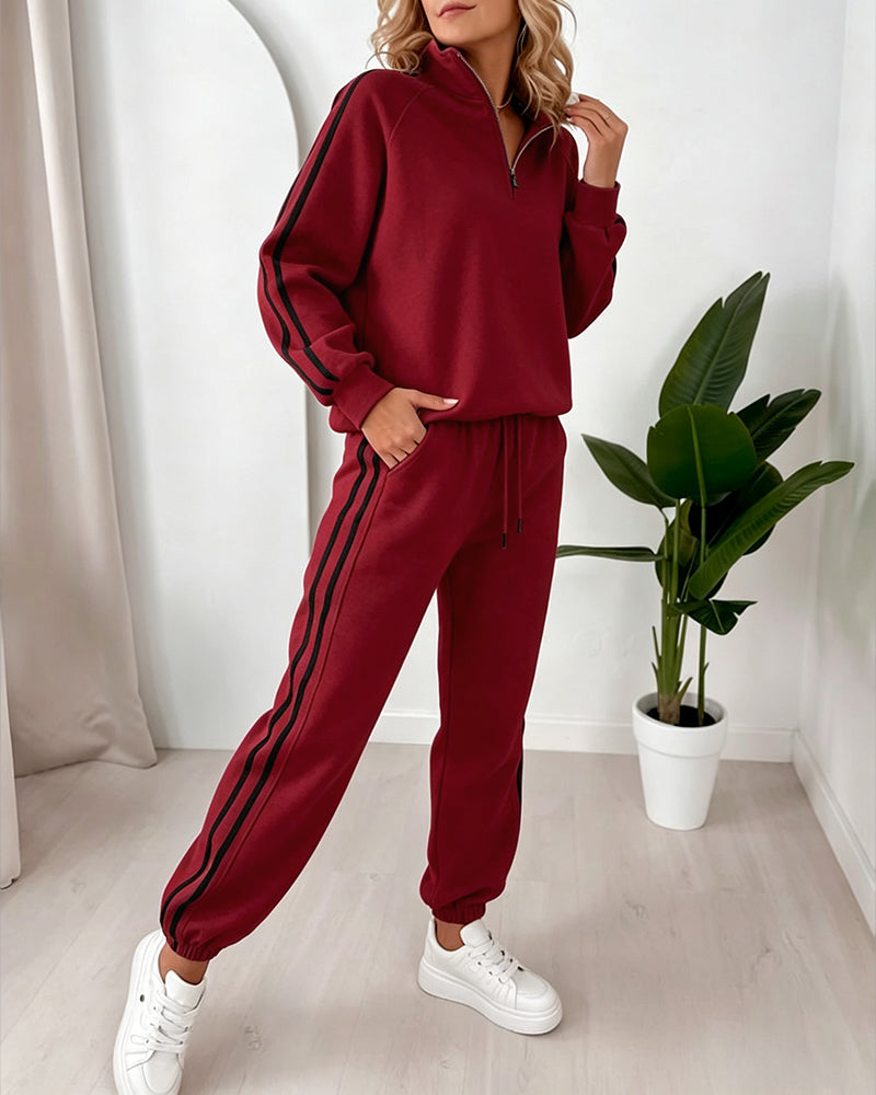 Women's Contrast Side Stripe Two Piece Sweatsuit Half Zip Sweatshirt and High Waisted Joggers Set Casual Tracksuit - Image 20