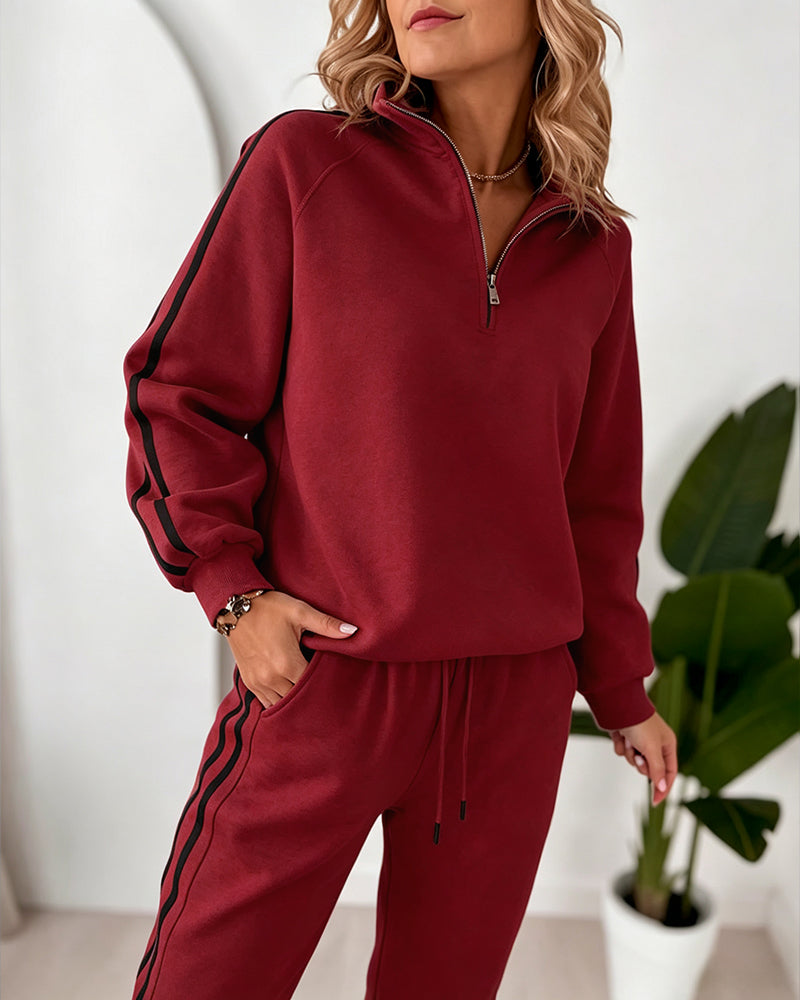 Women's Contrast Side Stripe Two Piece Sweatsuit Half Zip Sweatshirt and High Waisted Joggers Set Casual Tracksuit - Image 21