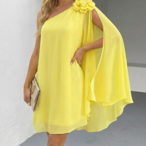 3D Flower Decor One Shoulder Sleeveless Mini Dress Casual A Line Vacation Dress