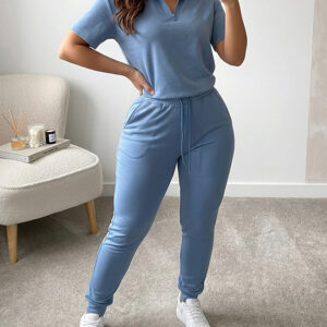 Women's 2-Piece Sporty Set Short Sleeve Half Zip Top and High Waisted Joggers Casual Lounge Outfit with Pockets